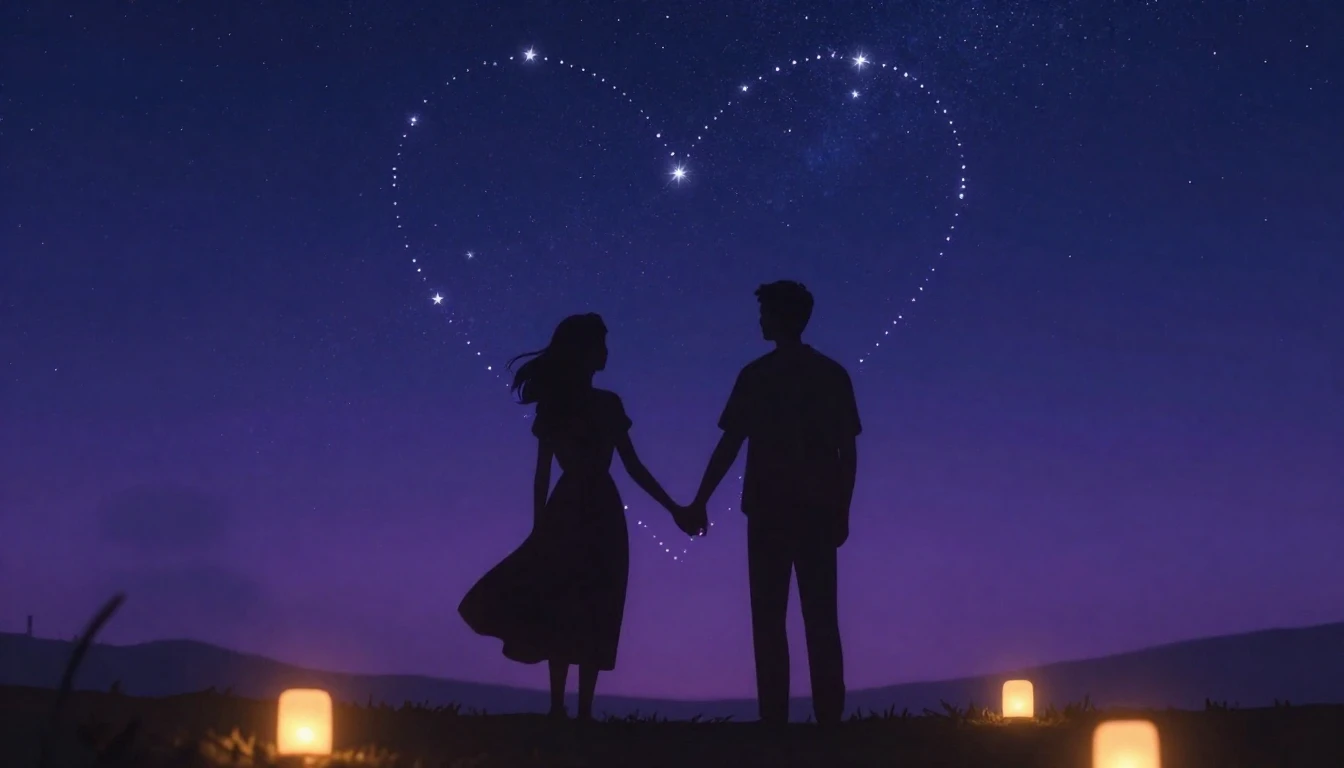 A romantic and artistic illustration of a couple holding han...