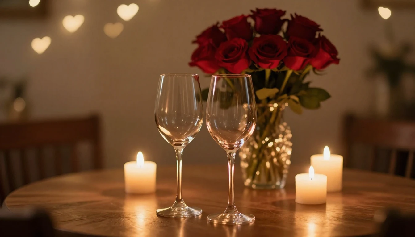 A breathtakingly romantic scene featuring two elegant wine g...