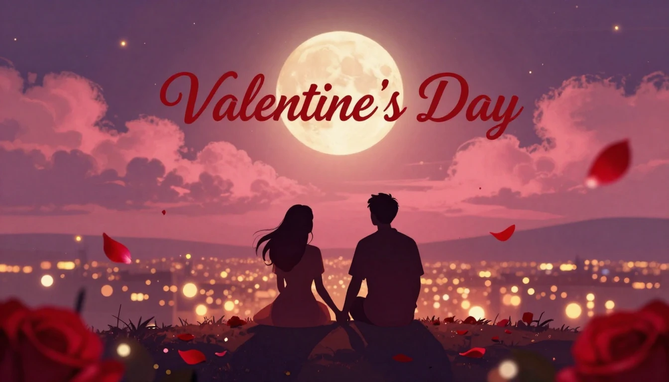 A romantic digital art illustration for a Valentine's Day so...