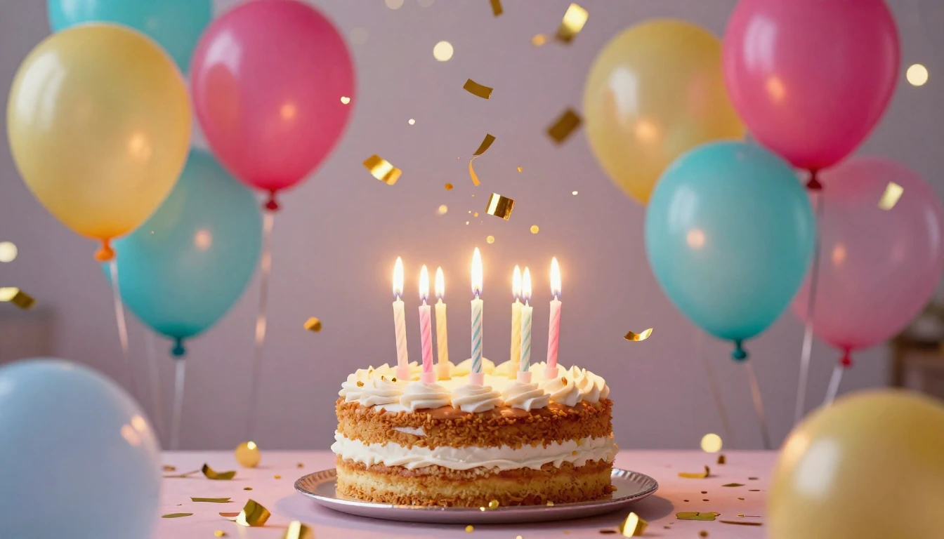 A vibrant and festive birthday celebration scene. In the cen...