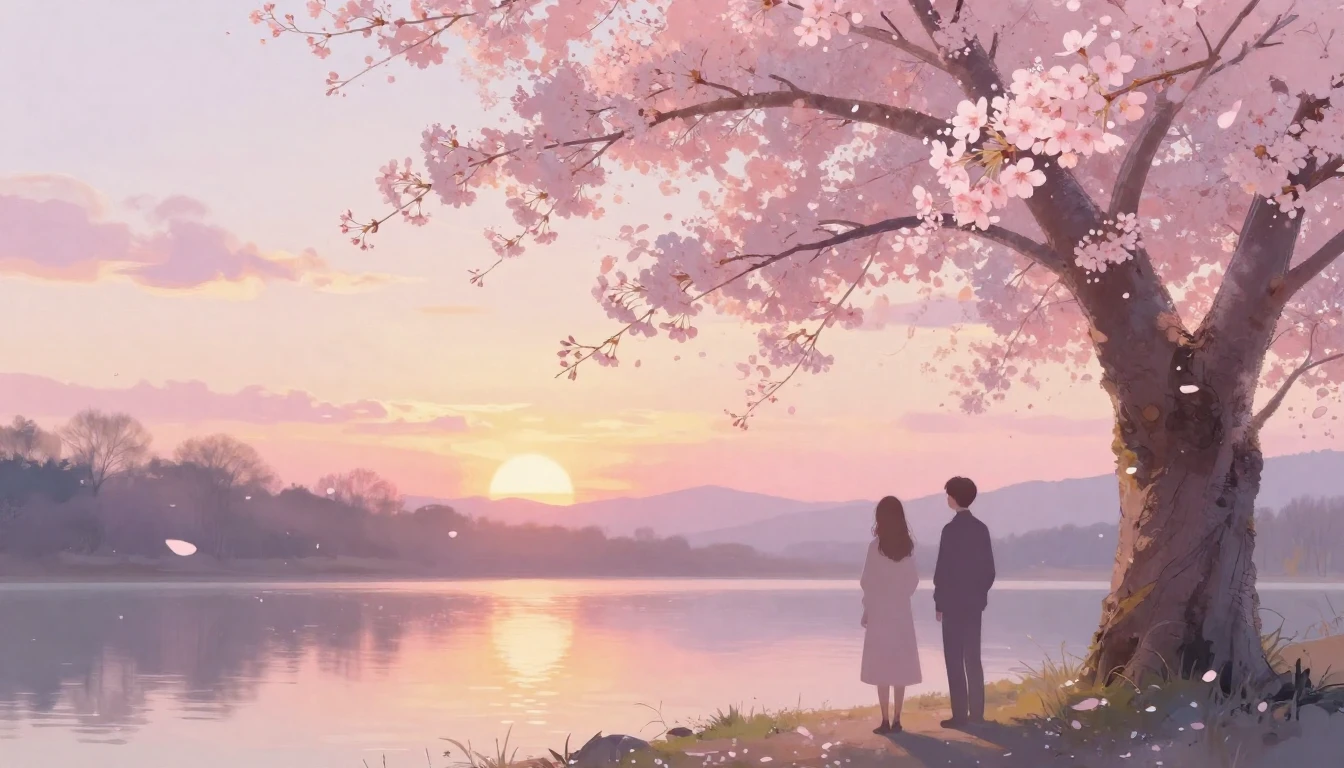 A dreamy and ethereal scene of two silhouettes standing unde...