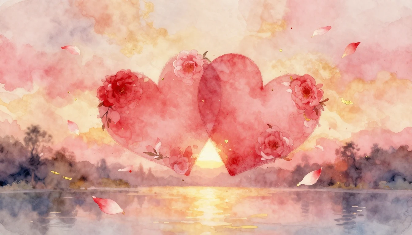 A dreamy and ethereal watercolor painting of two intertwined...