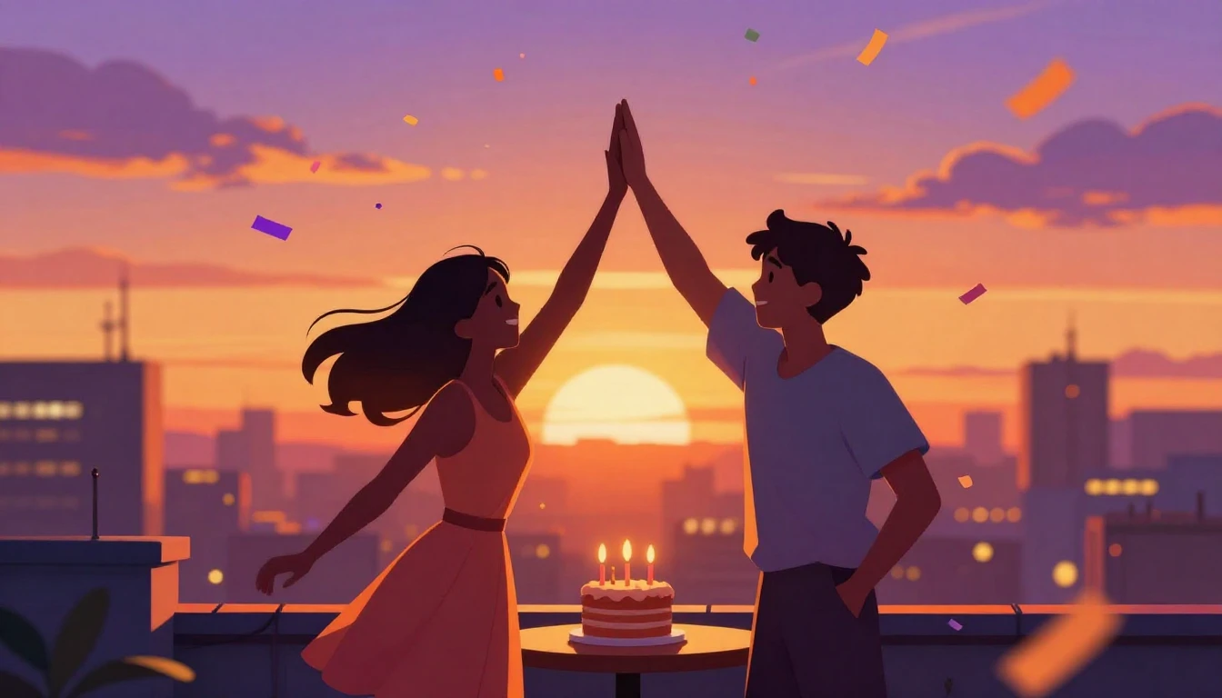 A vibrant and joyful digital art illustration depicting a ro...