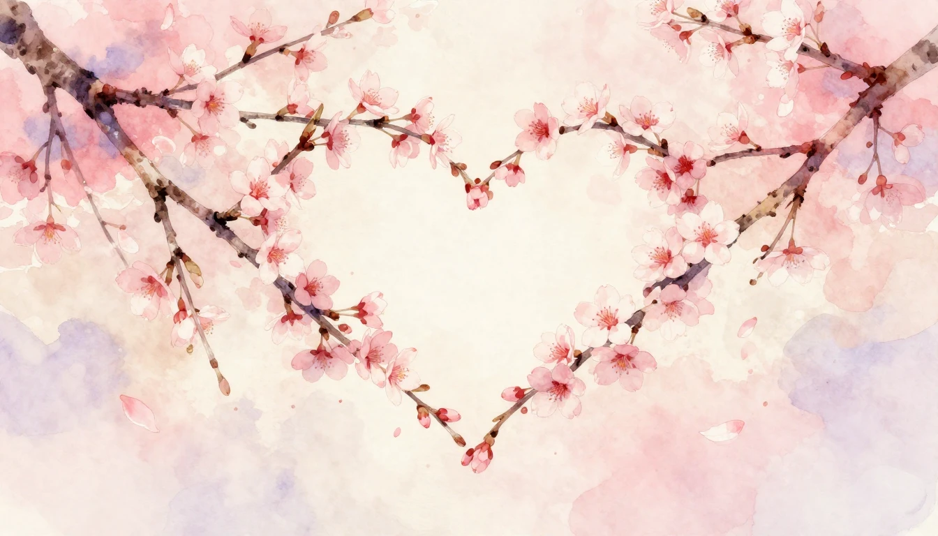 A soft watercolor painting of two delicate cherry blossom br...