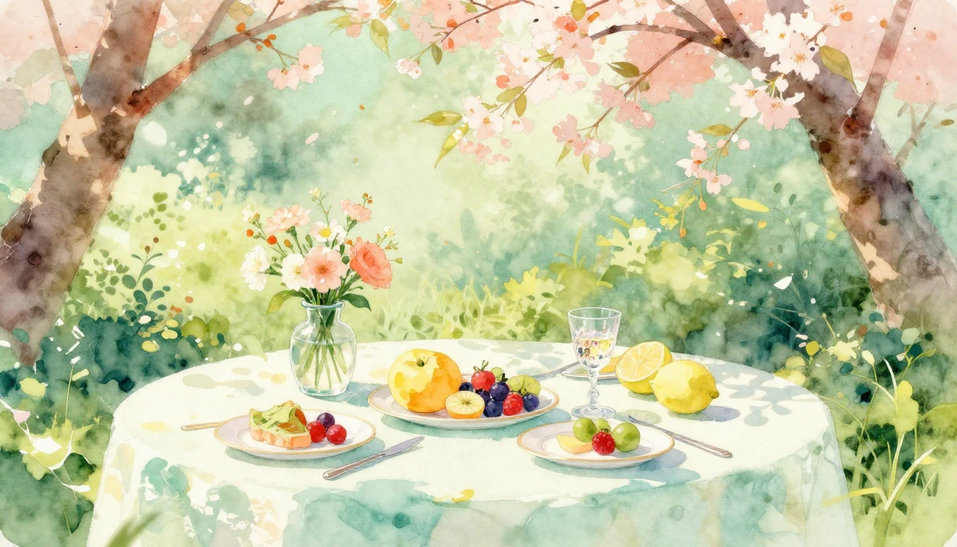 A beautiful watercolor painting of a sun-drenched outdoor br...