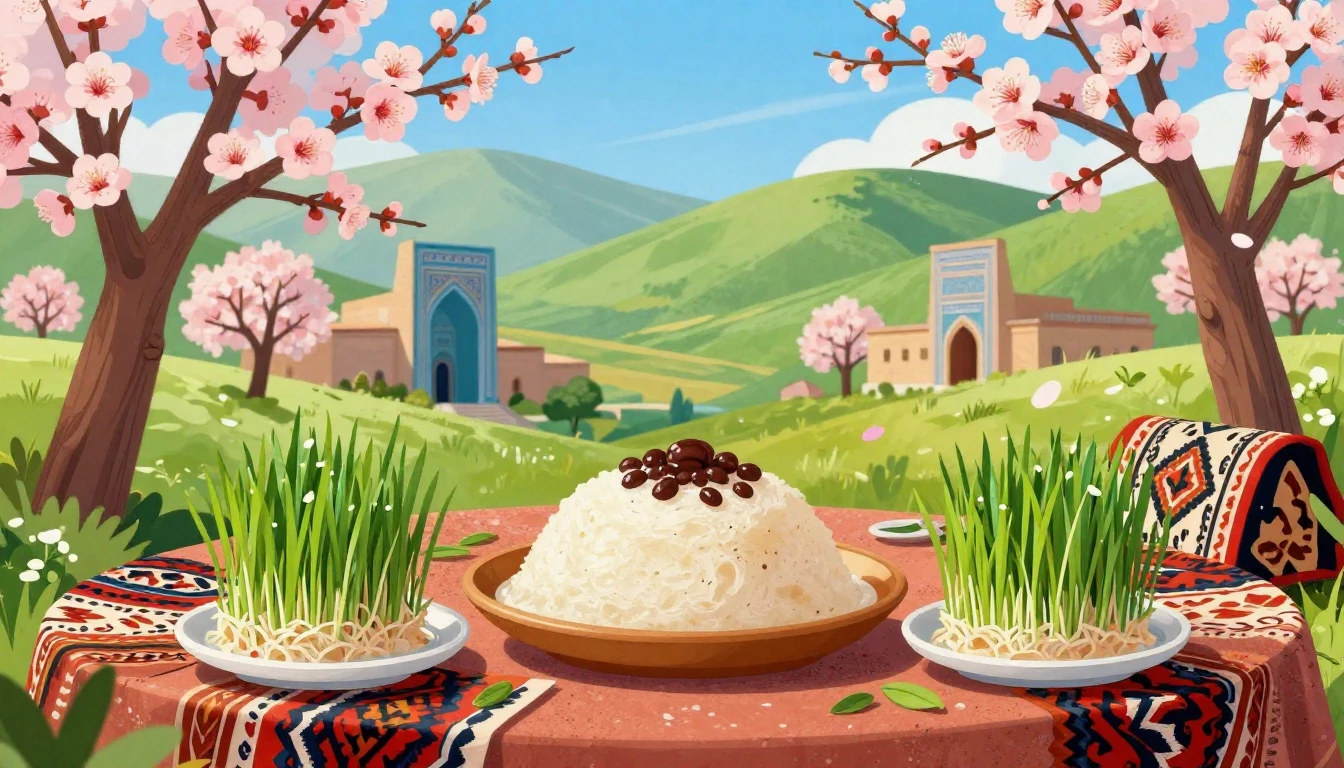 A vibrant and festive illustration of Navruz holiday celebra...