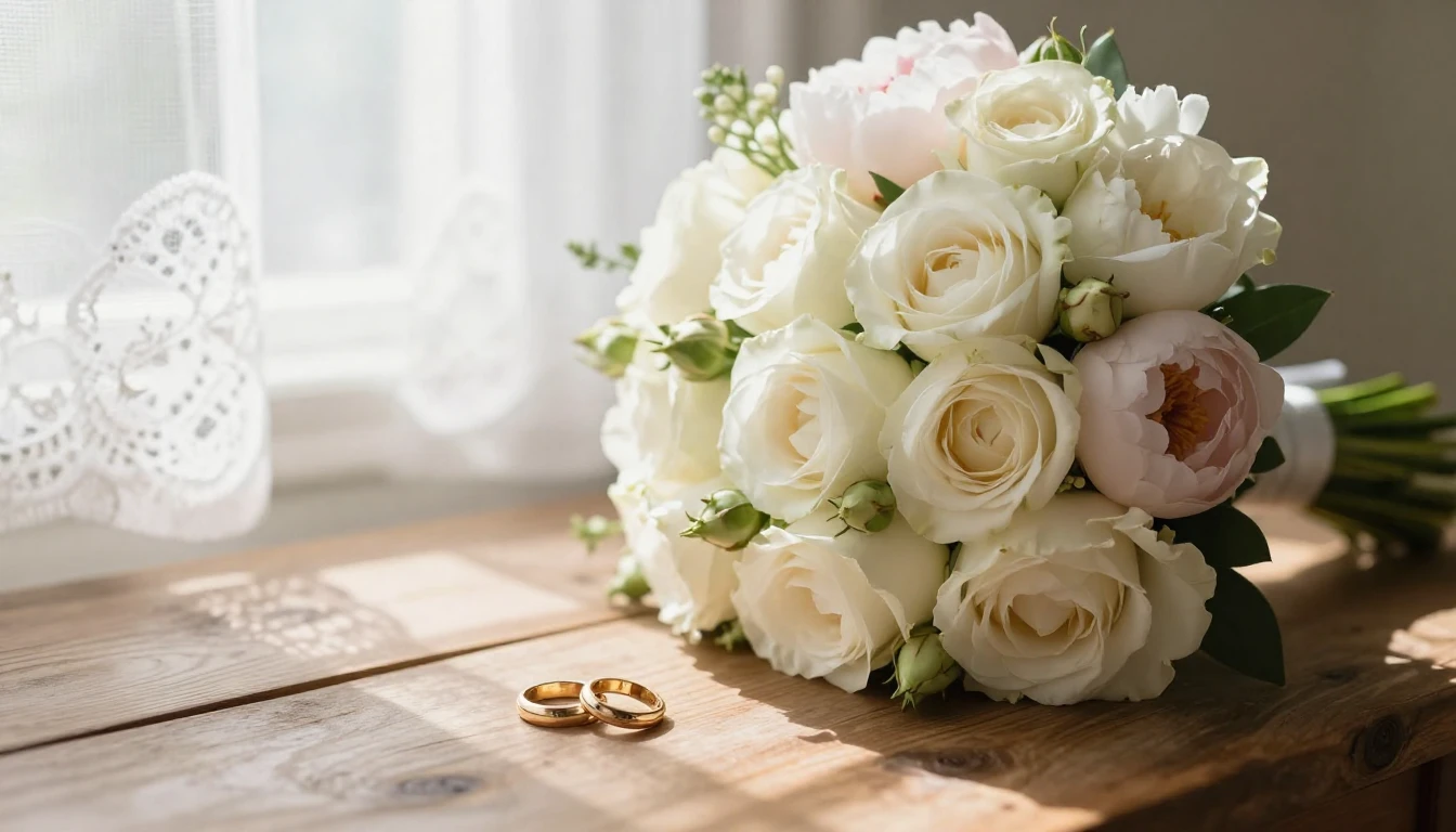 A heartwarming and romantic wedding scene depicted in soft c...