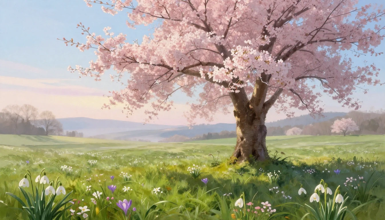 A serene and vibrant landscape capturing the first moments o...