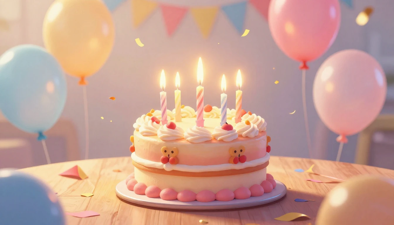 A vibrant and festive birthday illustration, a beautifully d...