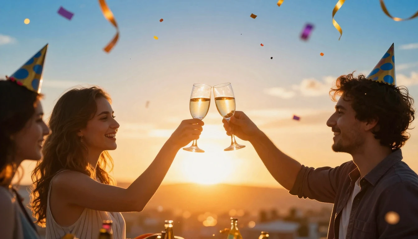 A vibrant and festive scene celebrating friendship and a bir...