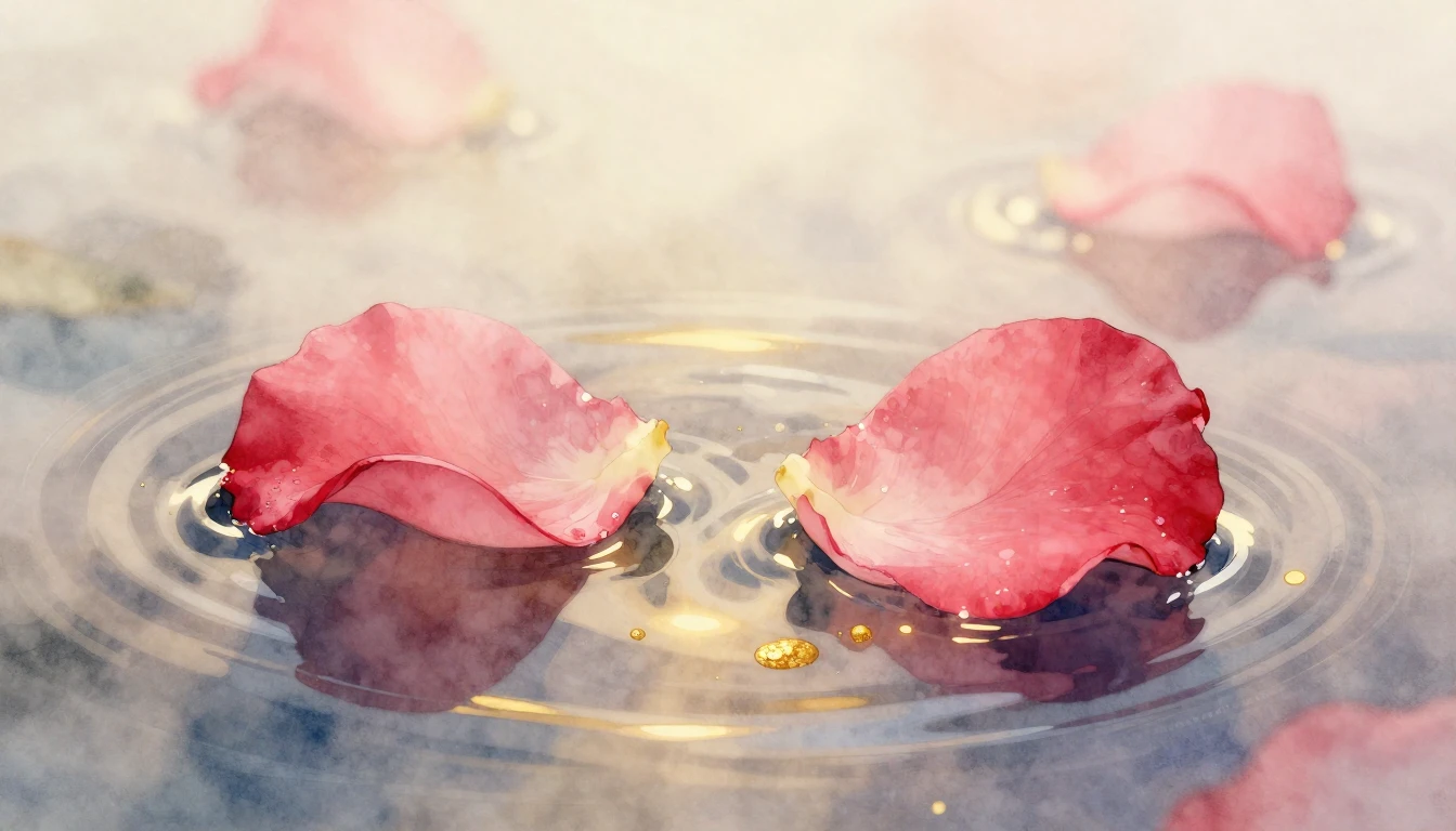 A delicate watercolor painting of two intertwined rose petal...