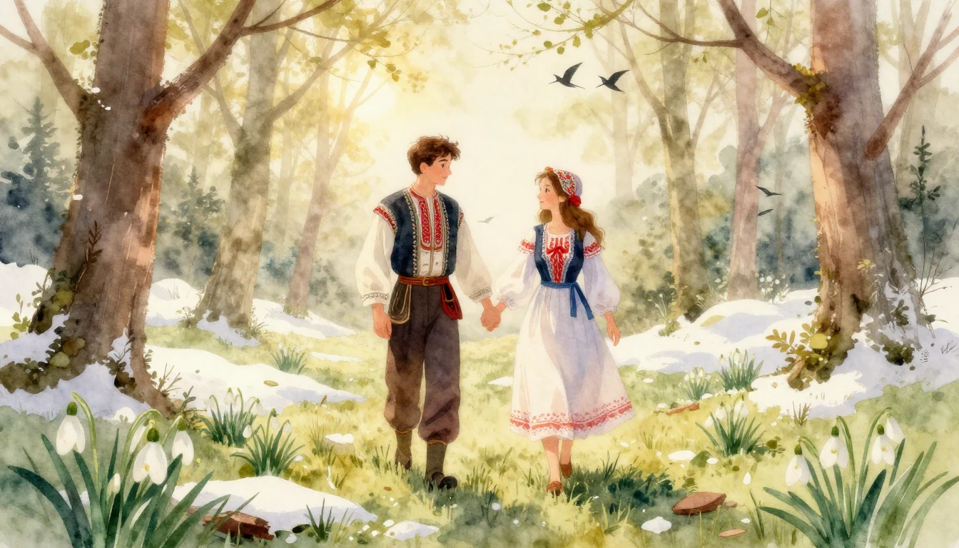 A romantic watercolor painting representing the Romanian hol...