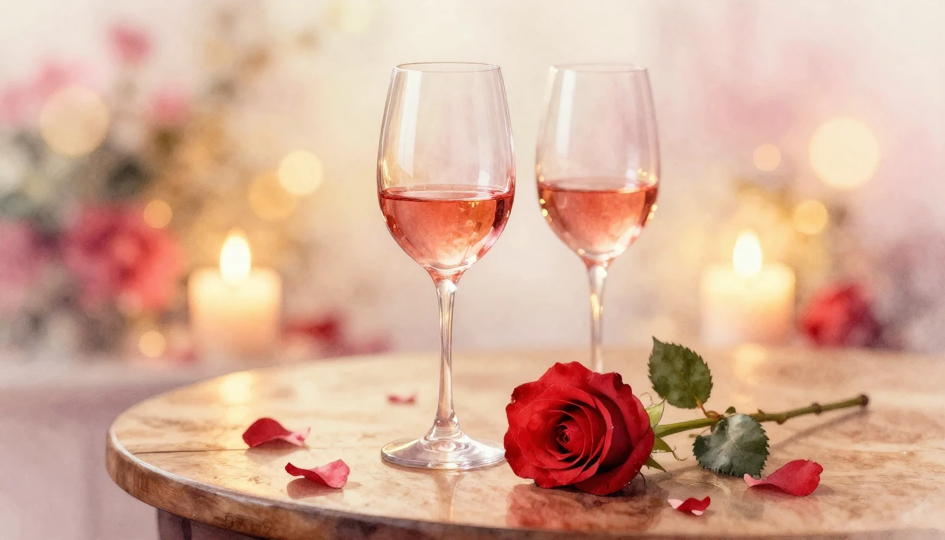 A delicate watercolor painting of two elegant wine glasses s...