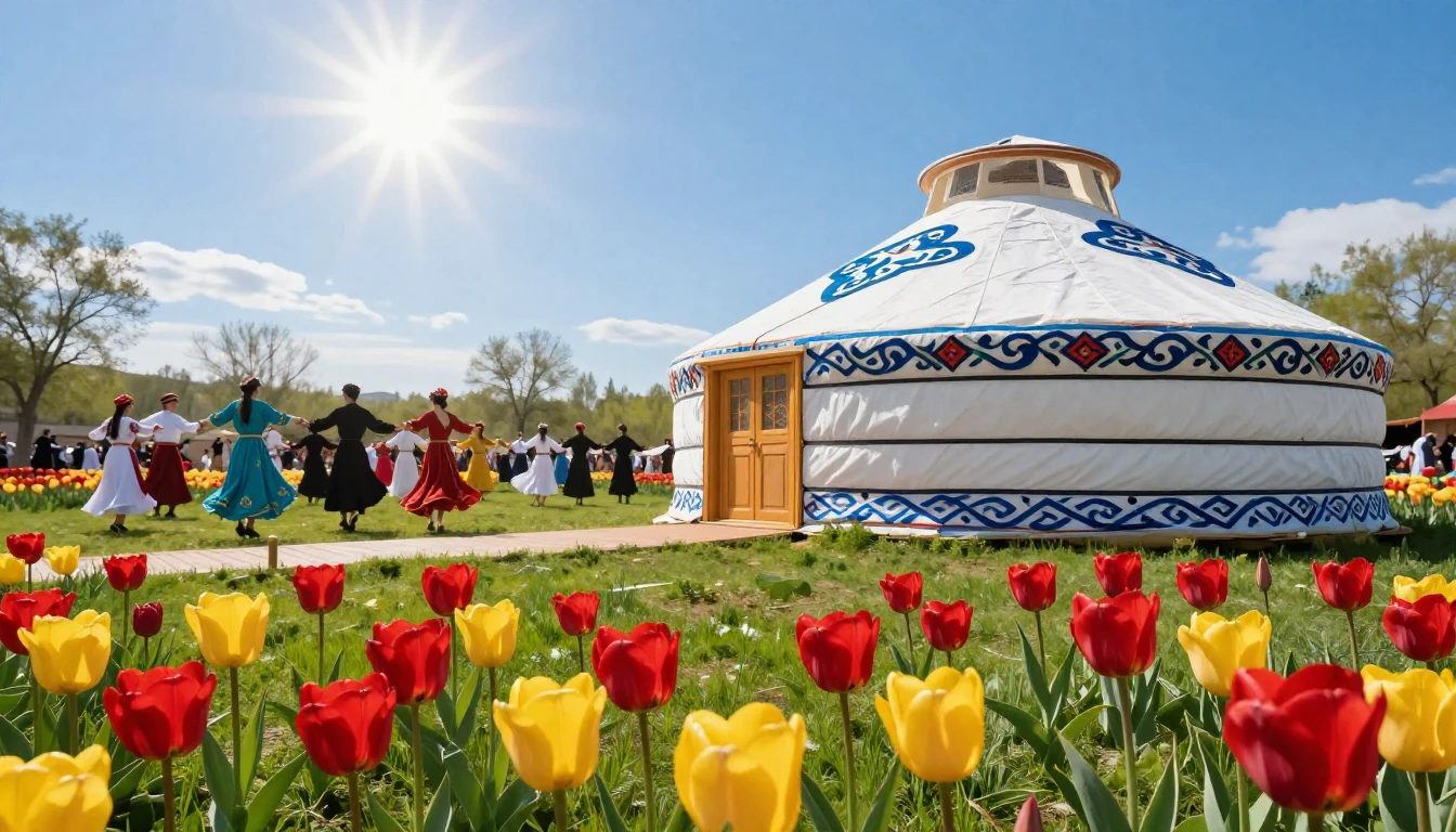 A vibrant and joyous spring landscape representing the Naury...