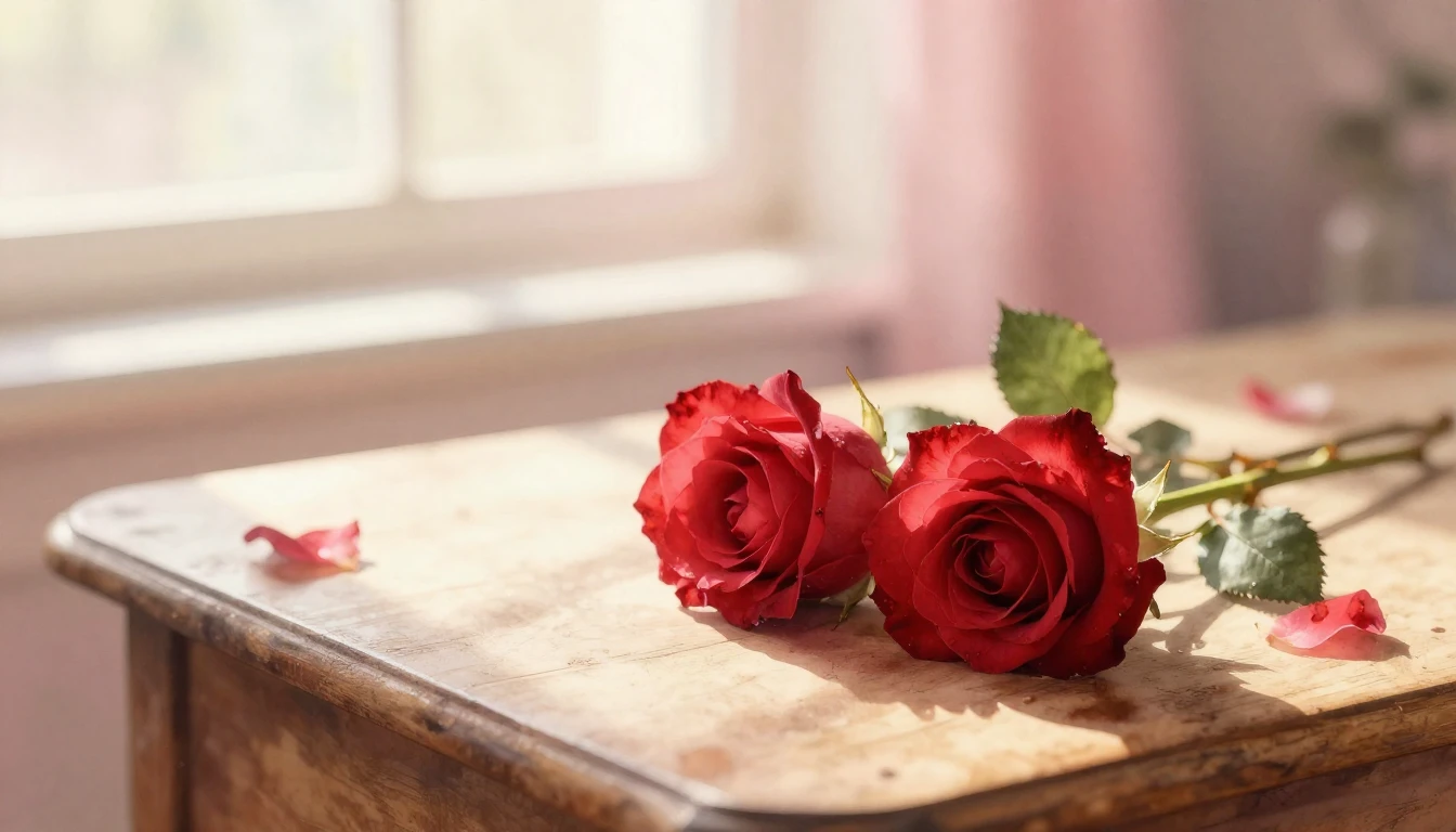 A delicate watercolor painting of two intertwined red roses ...