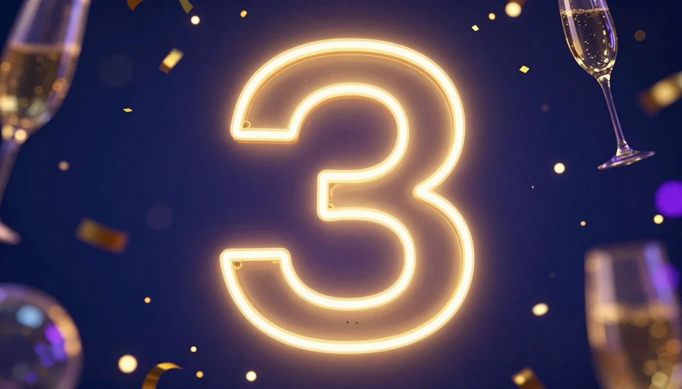 A vibrant and festive scene featuring a glowing number thirt...