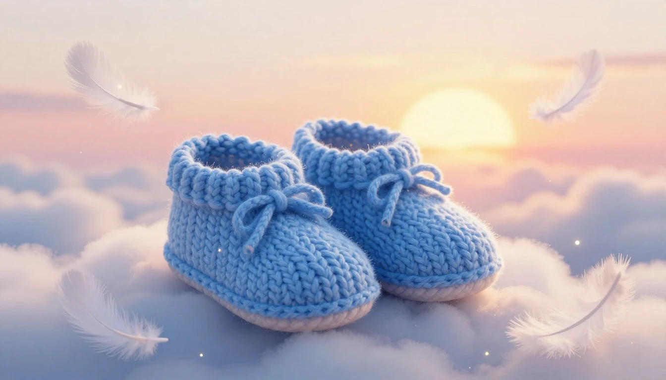 A warm and tender illustration of a pair of baby shoes knitt...