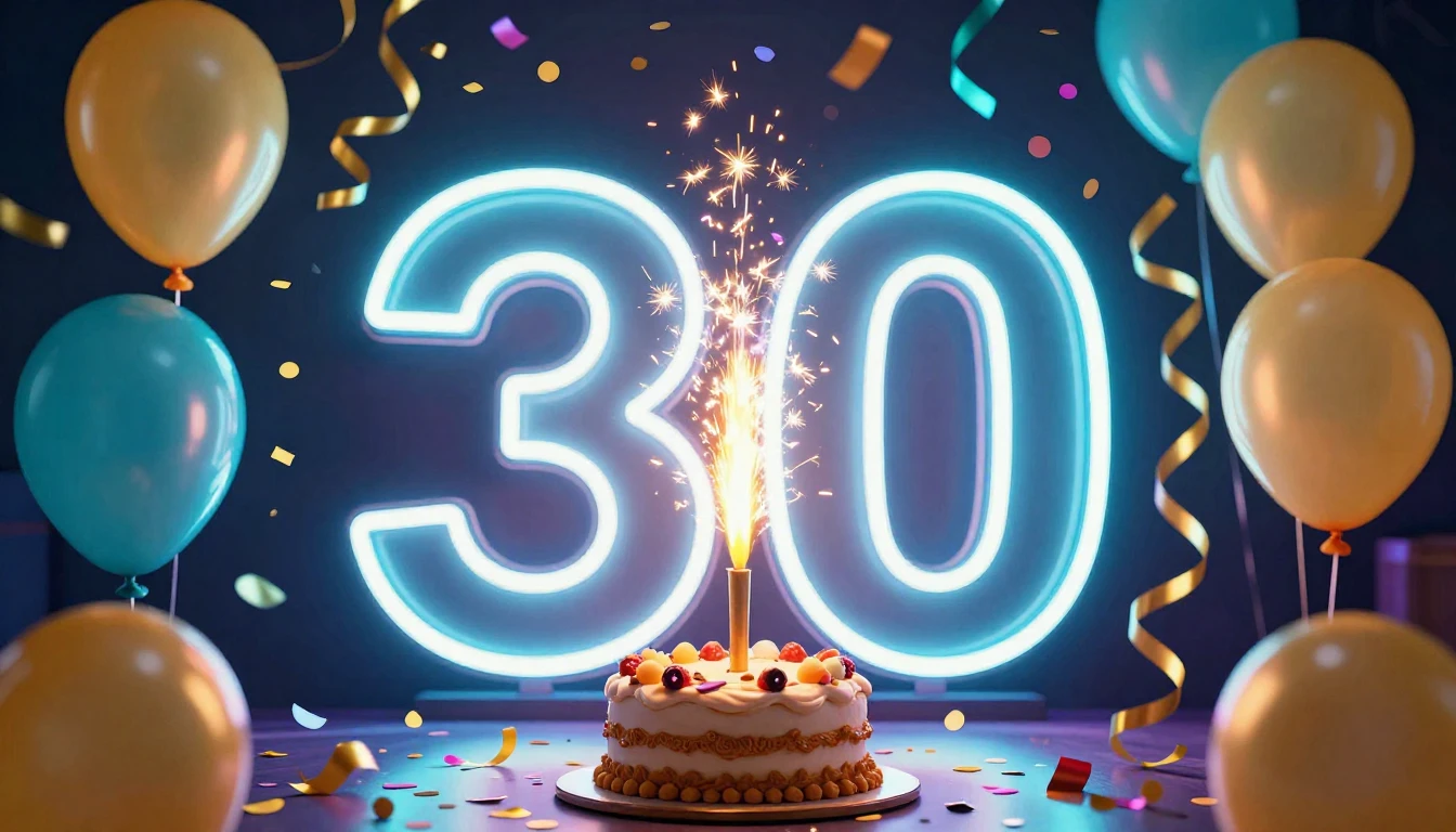 A vibrant and colorful birthday celebration scene centered a...