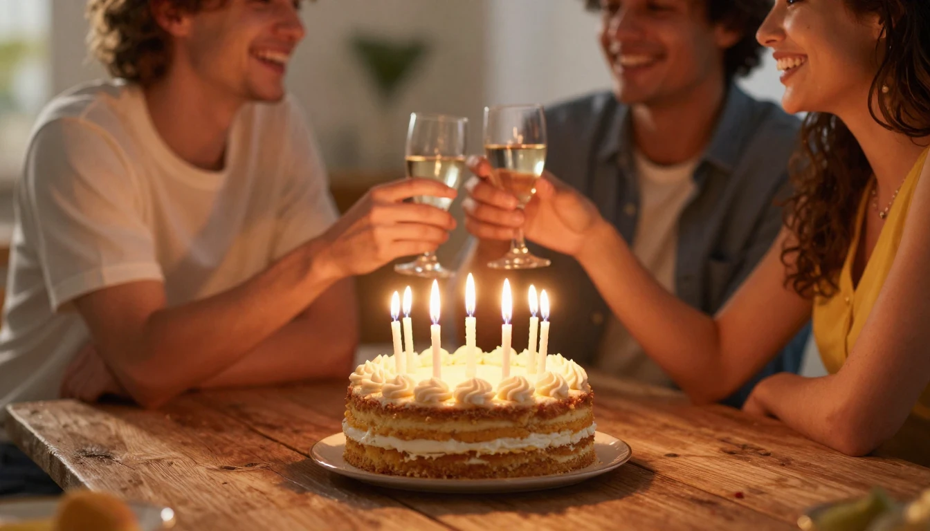 A warm and inviting scene of a birthday celebration. A beaut...