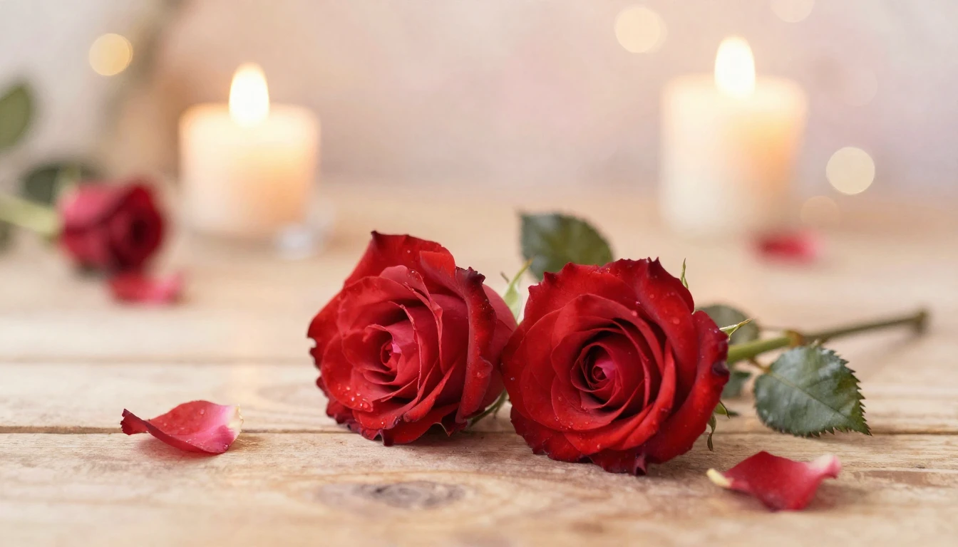 A soft watercolor painting of two delicate red roses intertw...