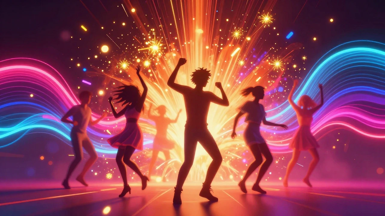 A vibrant and joyful album cover full of glowing neon colors...
