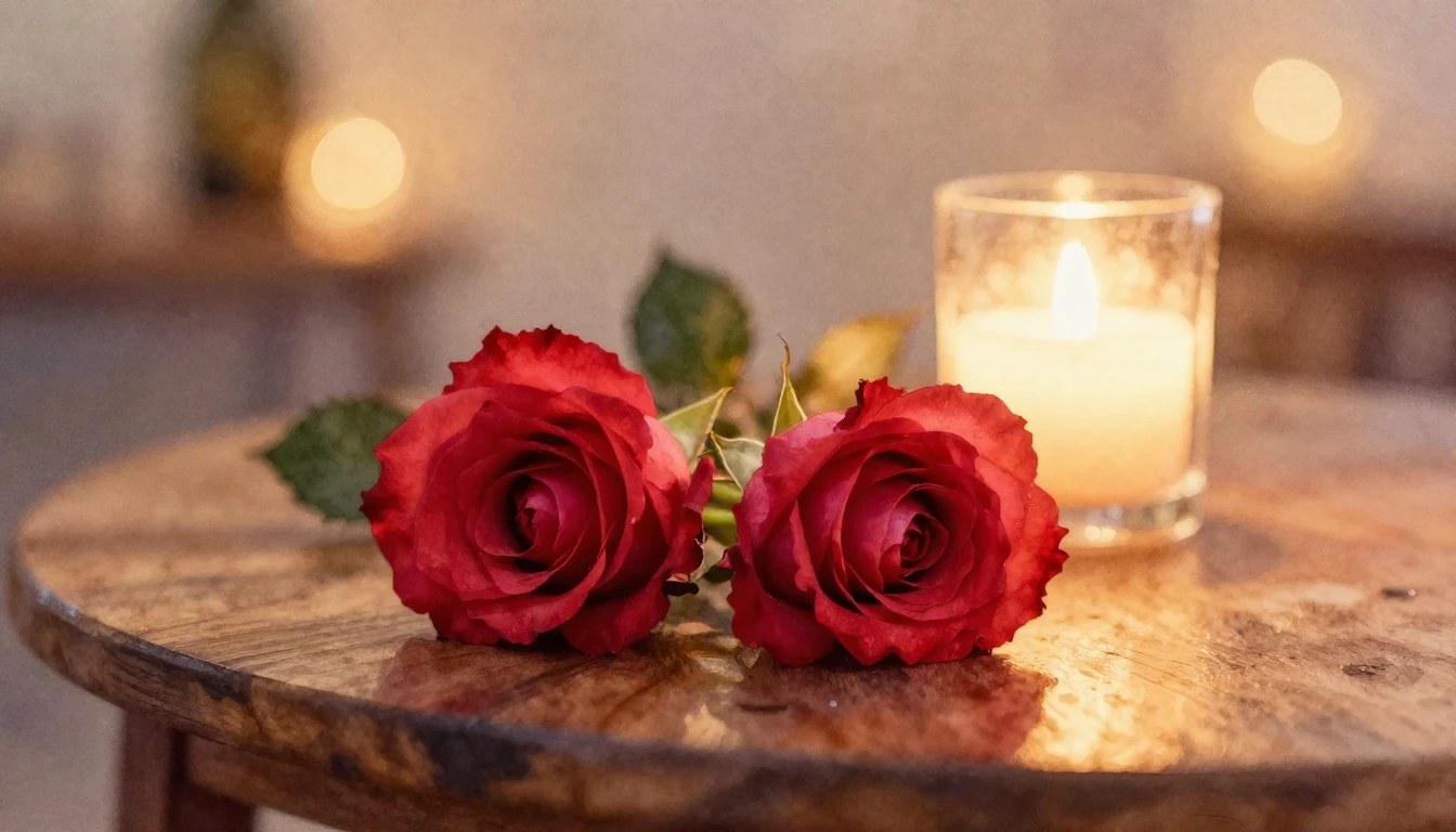A dreamy watercolor painting of two delicate red roses resti...
