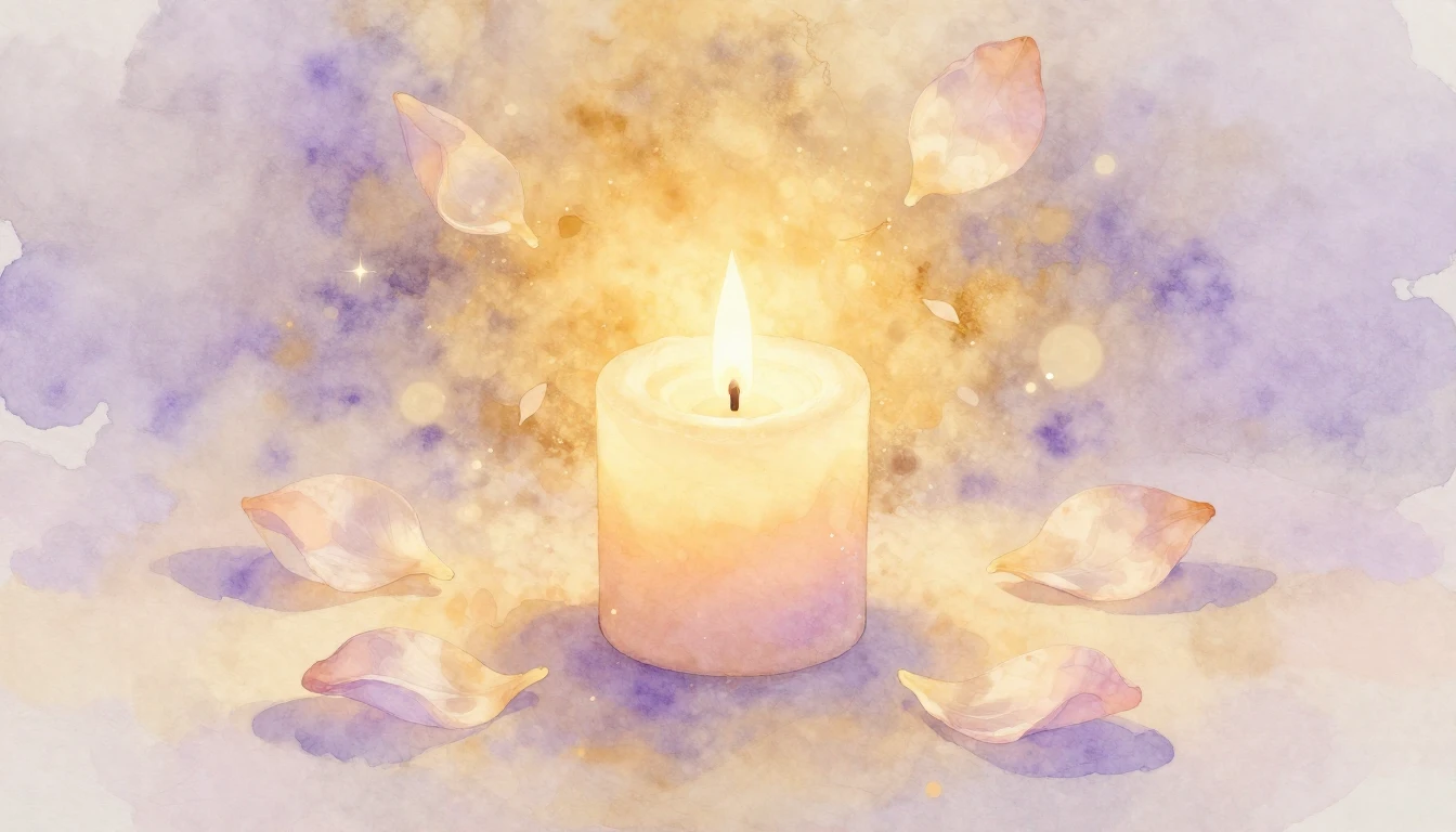 A delicate watercolor painting of a single glowing candle pl...