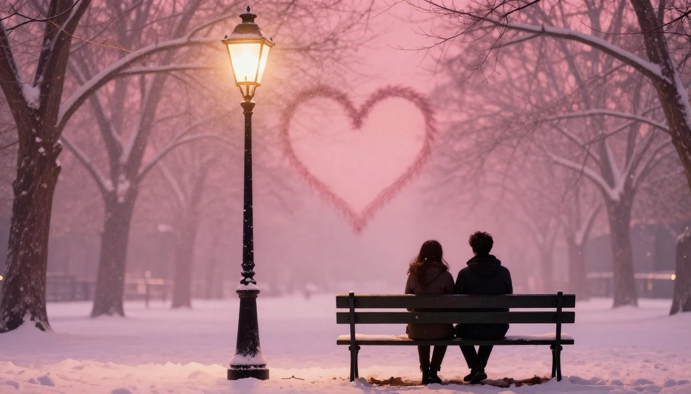 A romantic scene featuring a silhouette of a couple holding ...