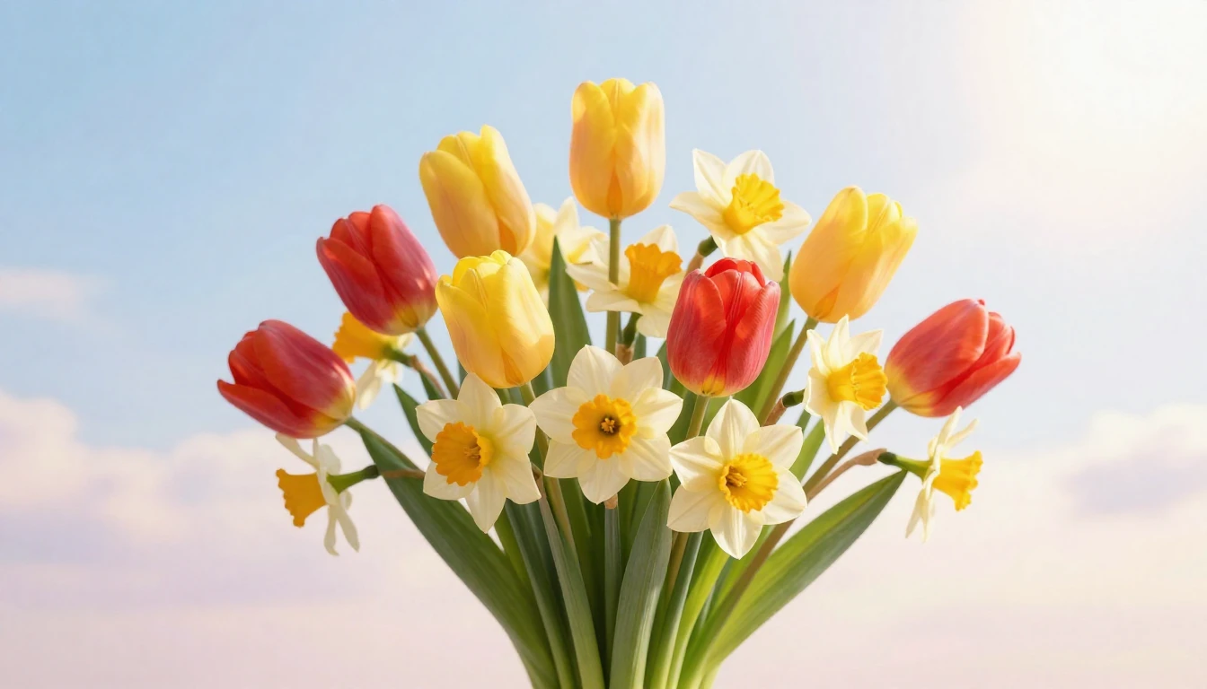 A beautiful and elegant bouquet of spring flowers like red a...