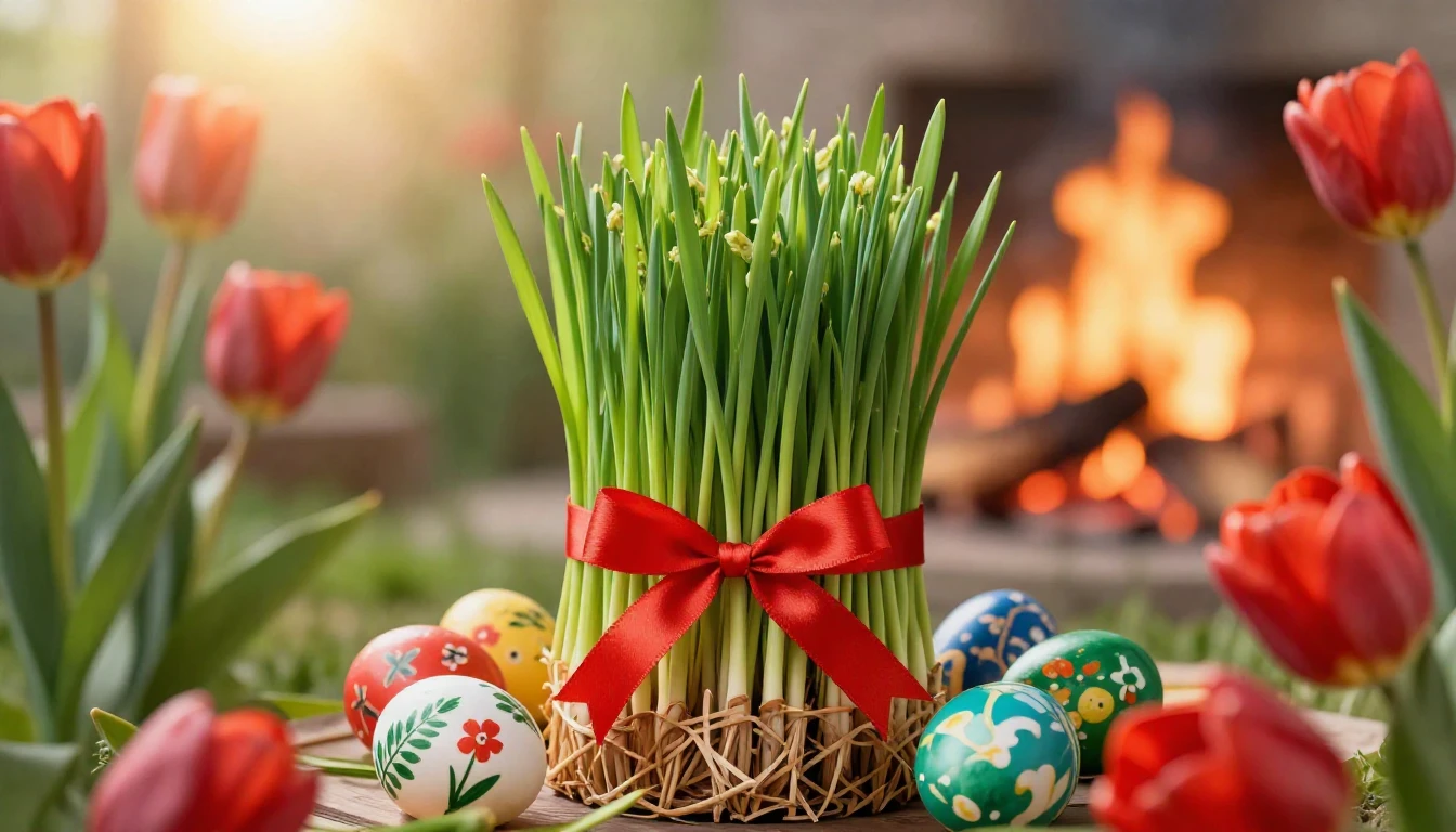 A lush and vibrant festive scene representing the arrival of...