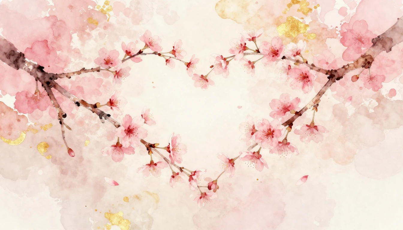 A delicate watercolor painting of two intertwined cherry blo...