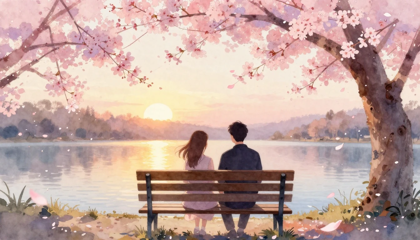 A delicate watercolor painting depicting two stylized silhou...