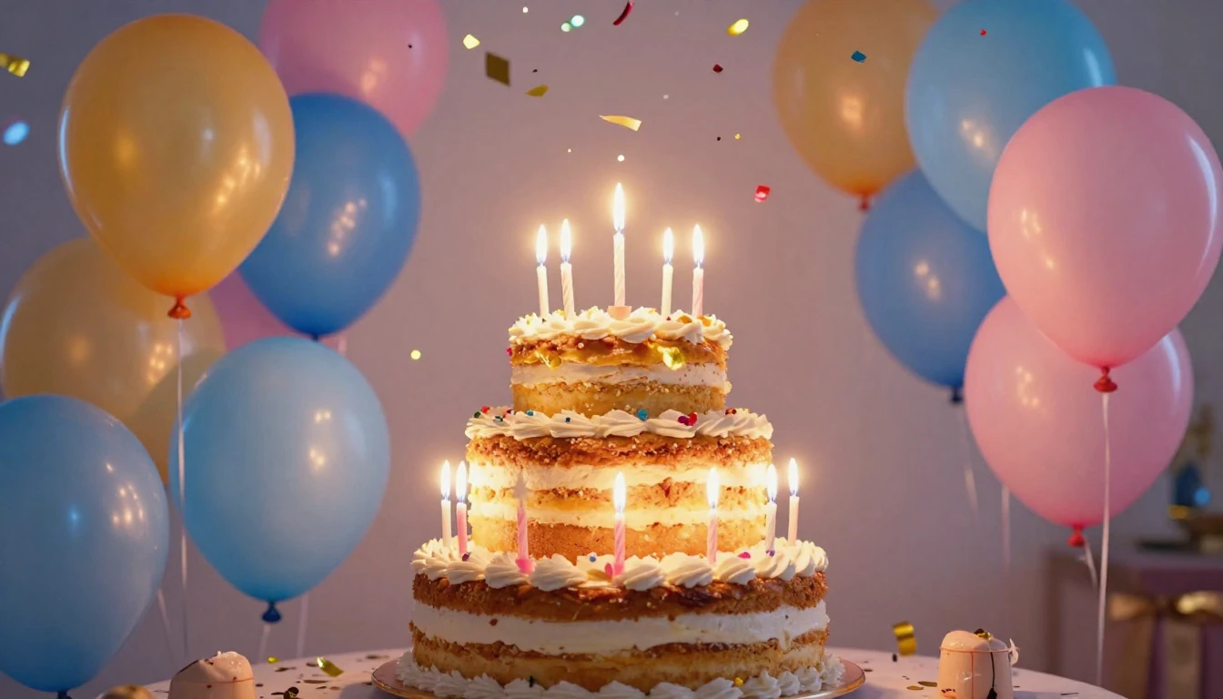 A vibrant and festive birthday celebration scene featuring a...