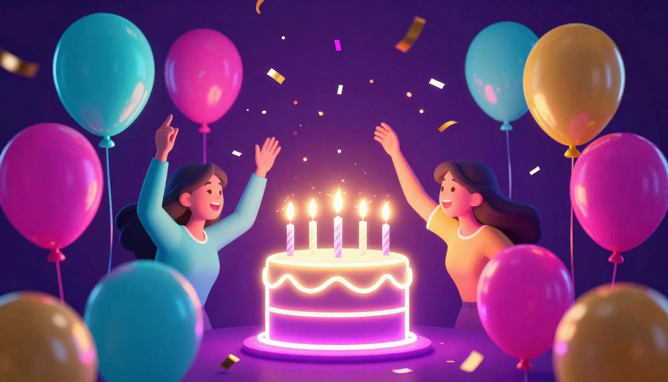 A vibrant and energetic birthday celebration scene, centered...