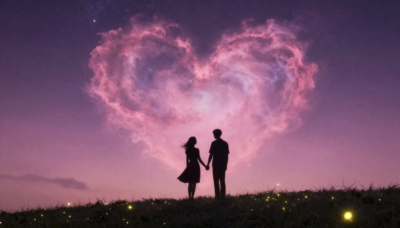 A romantic and dreamy digital art illustration featuring a s...