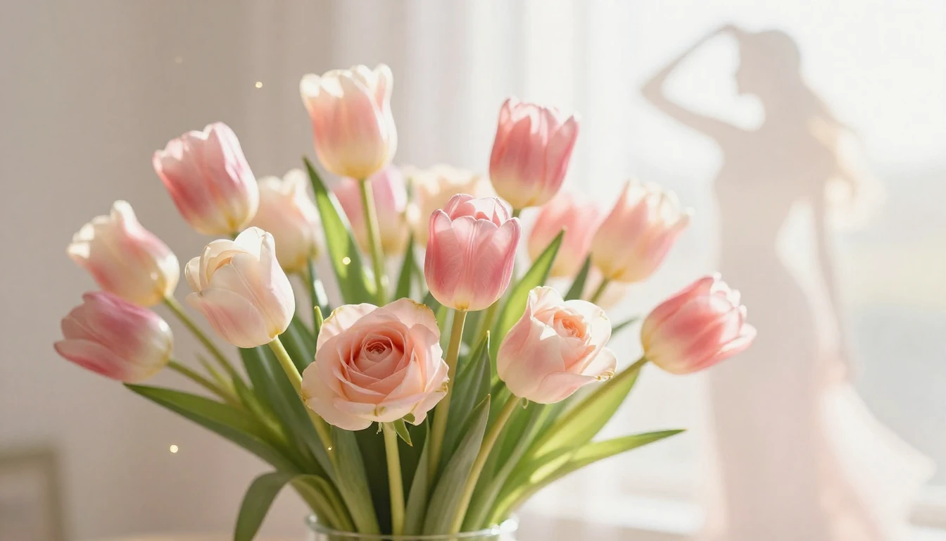 A beautiful and elegant bouquet of spring flowers like tulip...