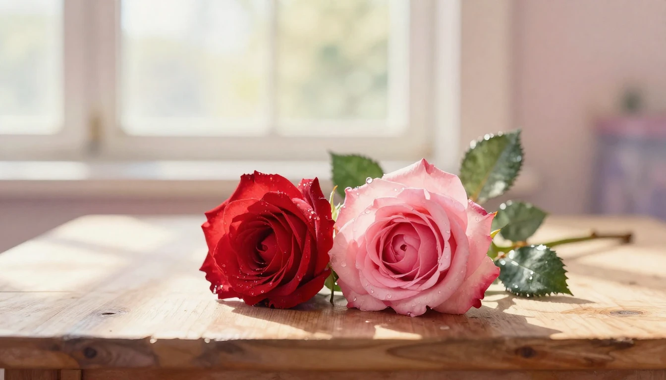 A delicate watercolor painting of two intertwined red and pi...