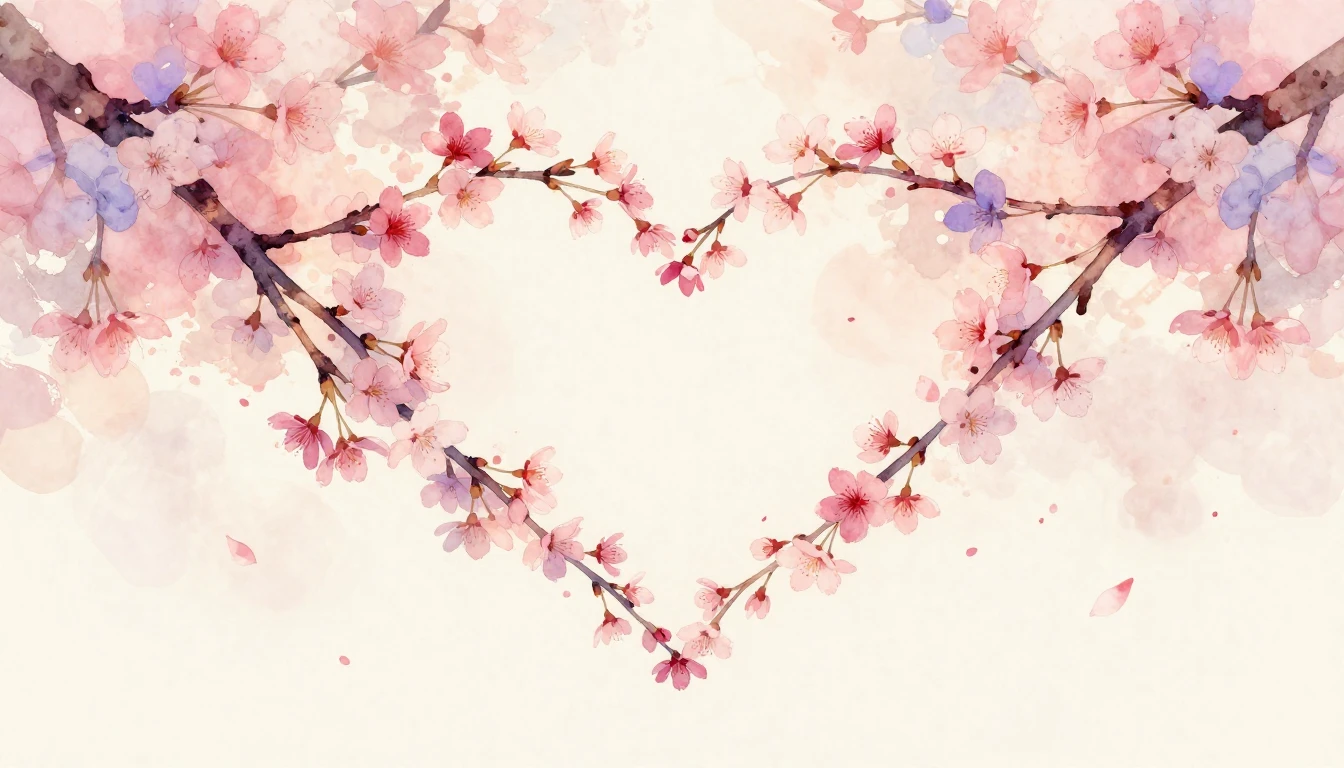 A delicate watercolor painting of two intertwined cherry blo...