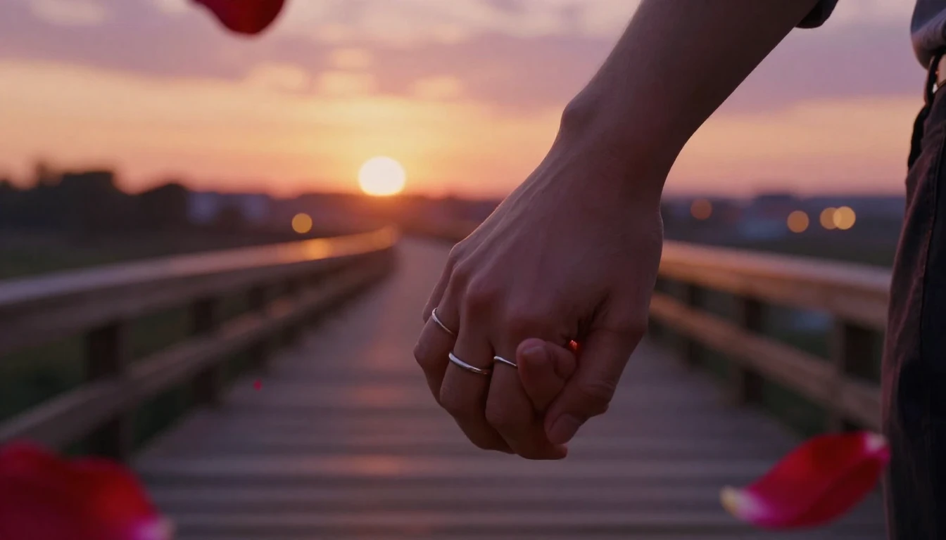 A highly detailed cinematic close-up shot of a couple holdin...