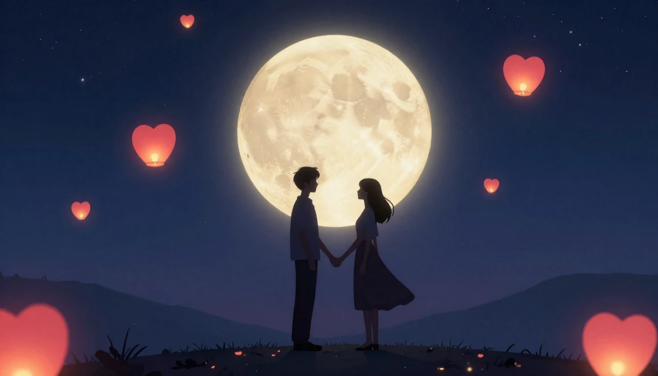 A romantic and dreamy illustration for a song cover about lo...