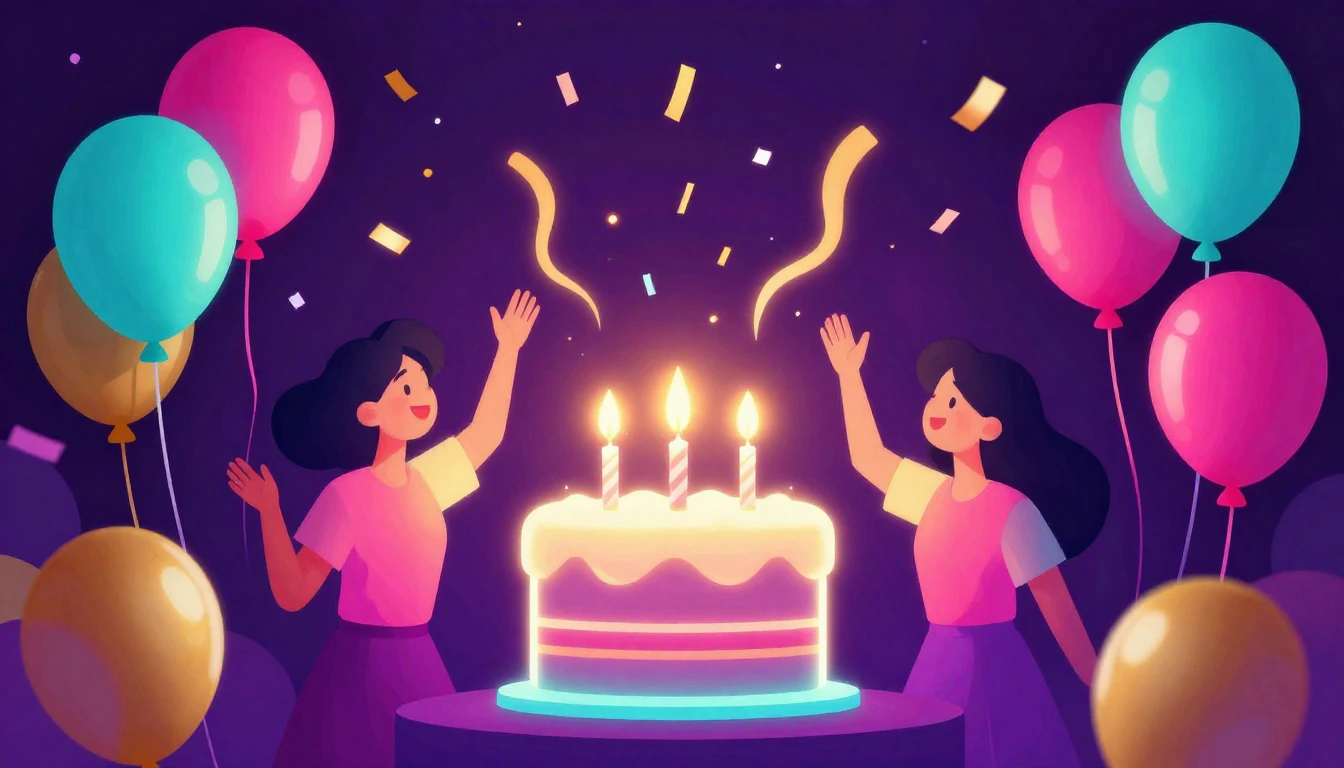 A vibrant and energetic birthday celebration scene, centered...