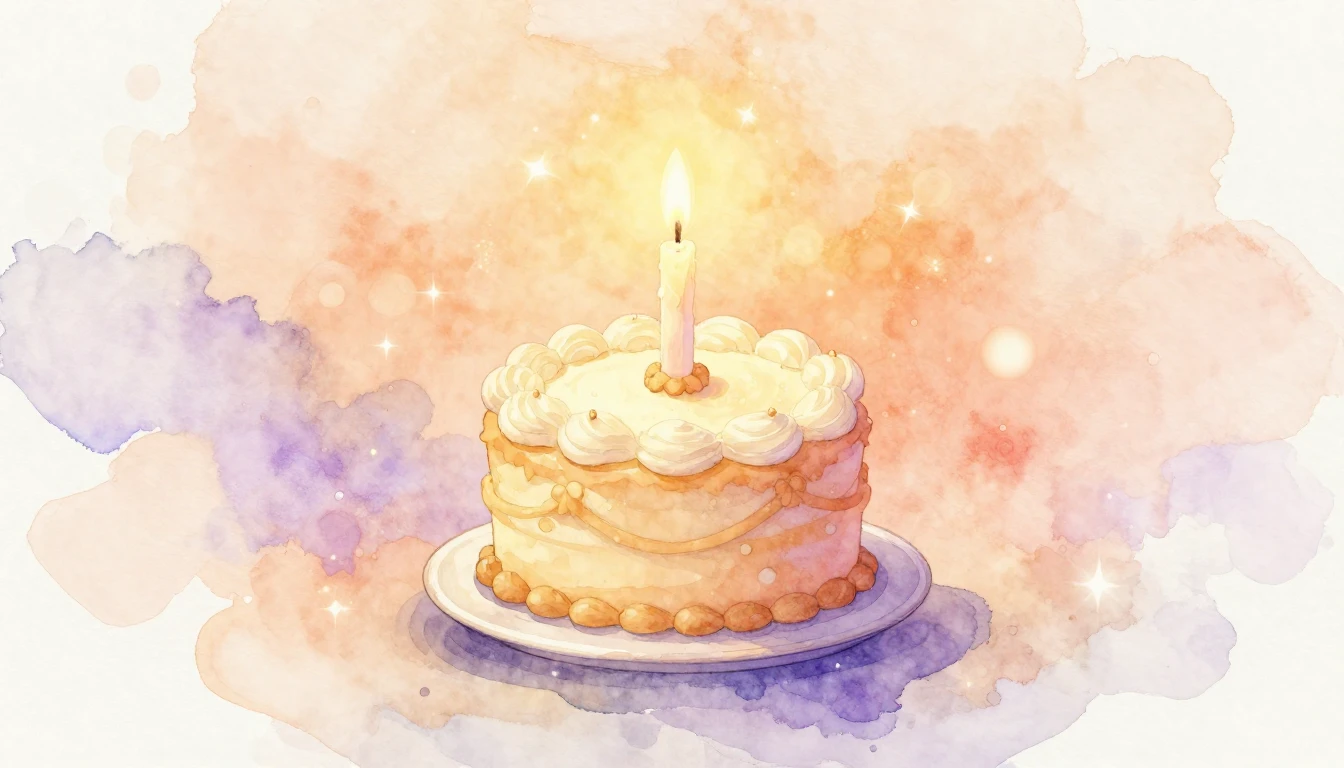 A soft watercolor painting of a single glowing candle on a s...