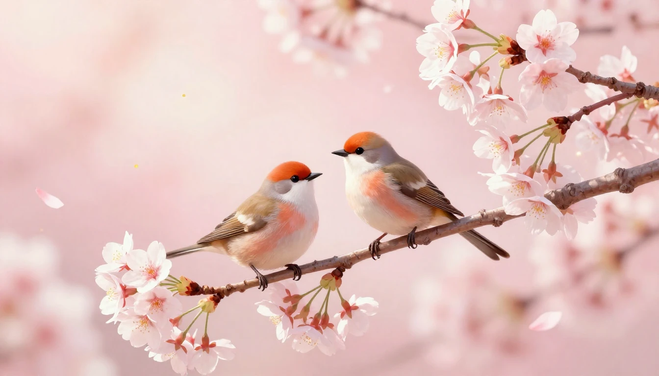 A beautiful and delicate scene featuring two stylized birds ...