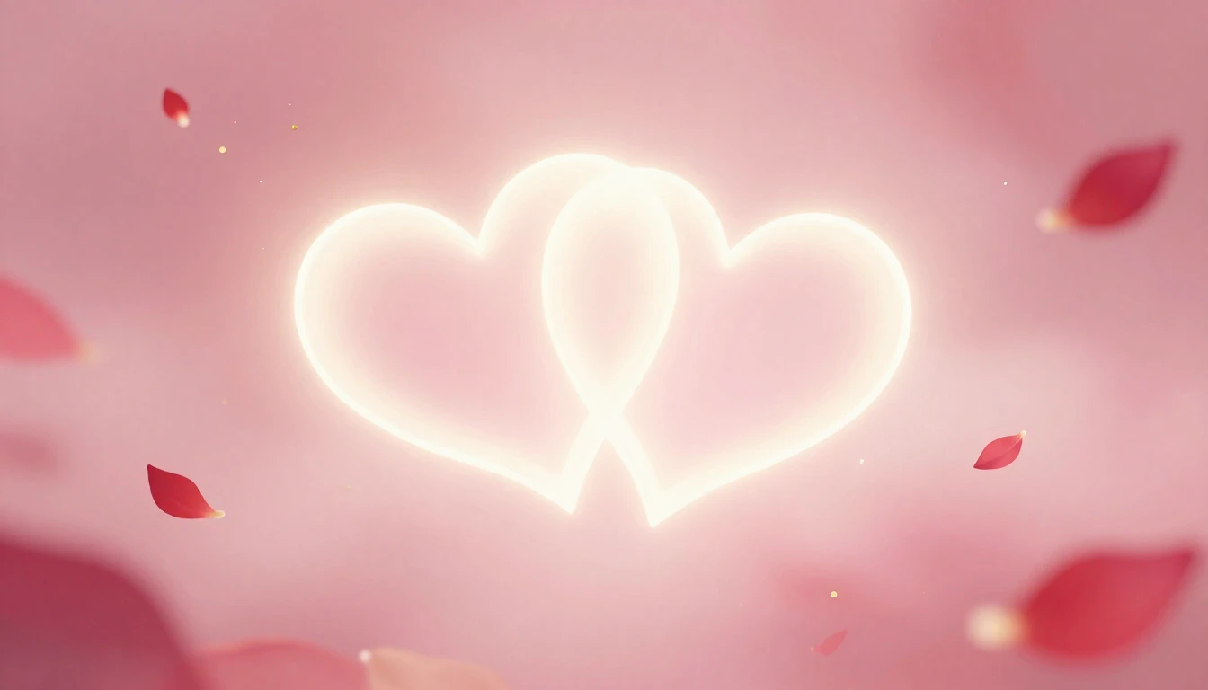 A delicate and ethereal scene featuring two glowing hearts i...