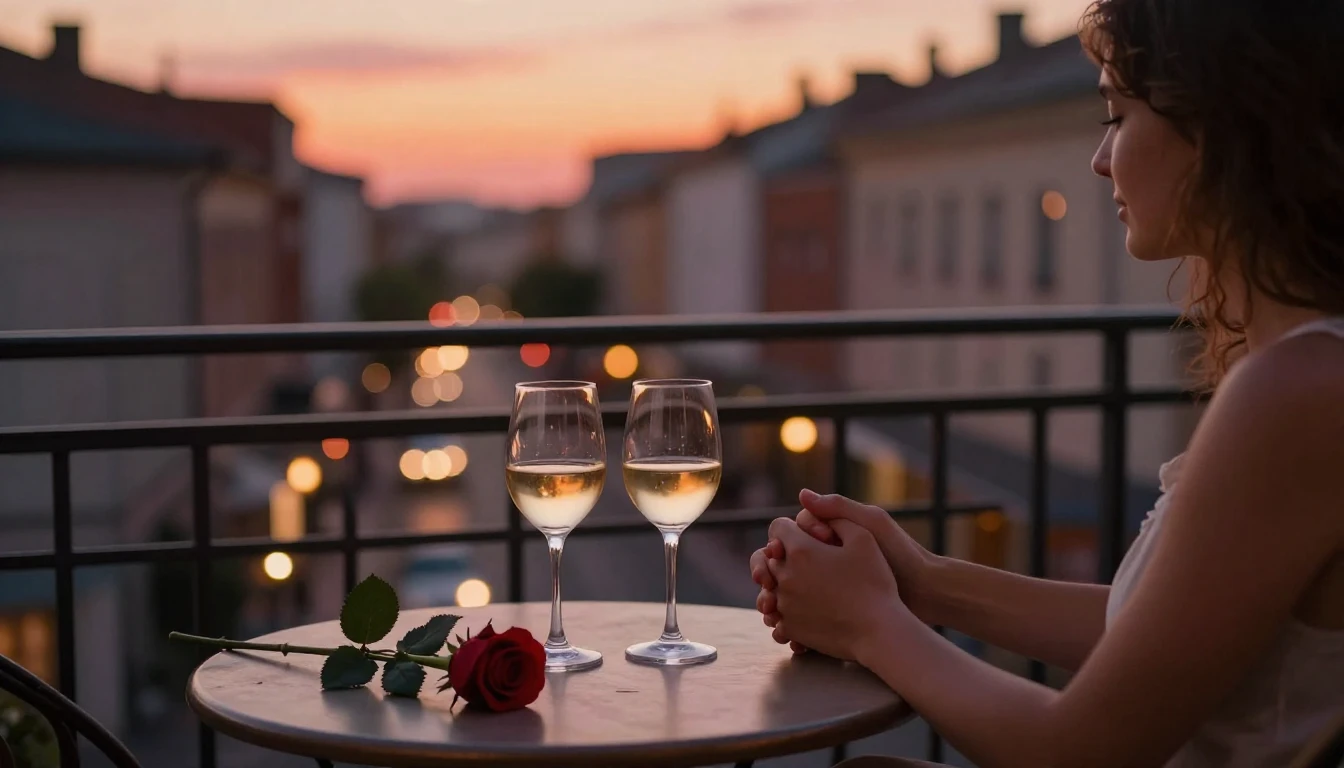 A warm and romantic scene of a couple holding hands on a bal...