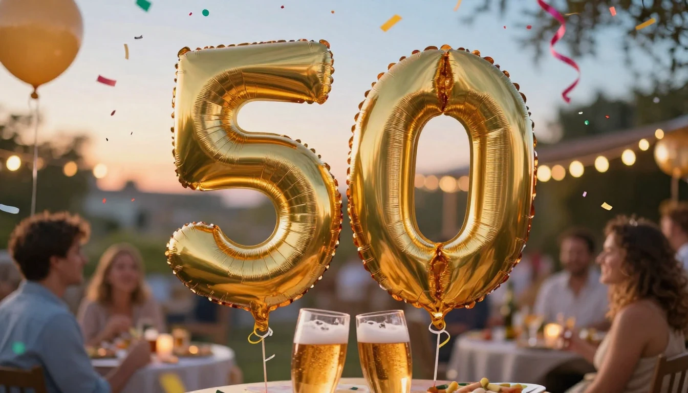 A festive and vibrant composition celebrating a 50th birthda...