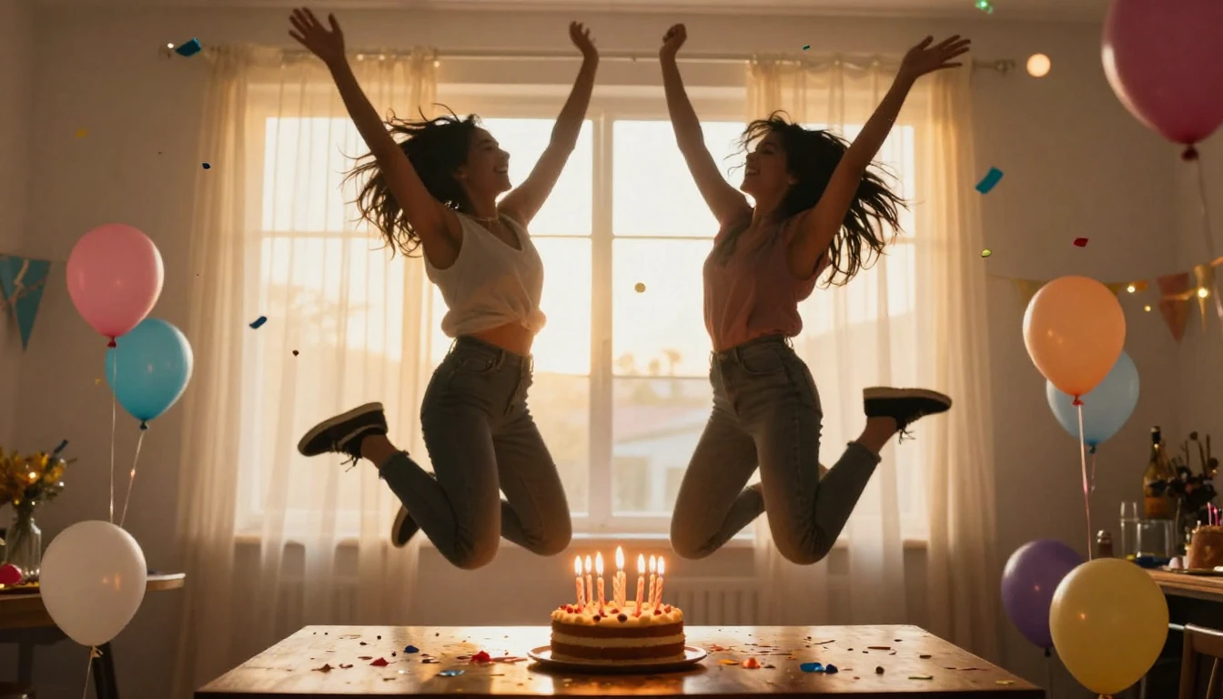 A vibrant and festive birthday celebration scene focusing on...