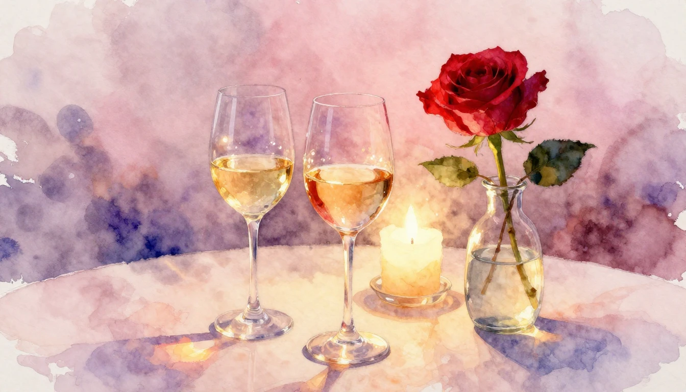 A beautiful watercolor painting of a cozy, romantic setting....