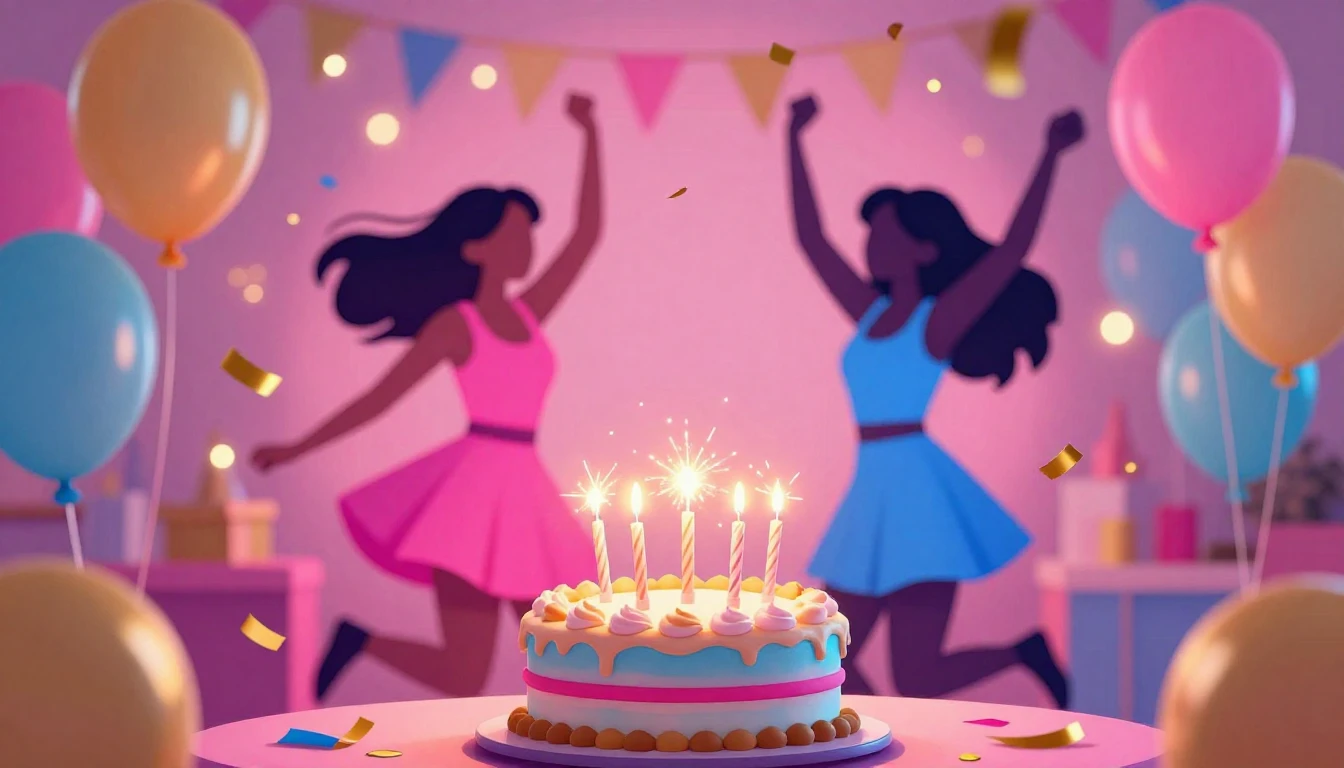 A vibrant and colorful birthday celebration scene centered a...