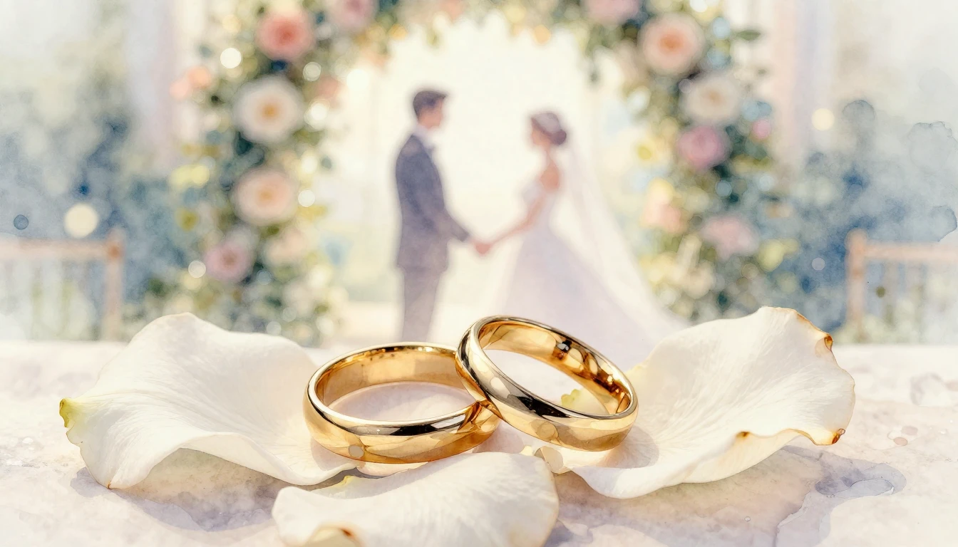 A soft and romantic watercolor painting representing a weddi...